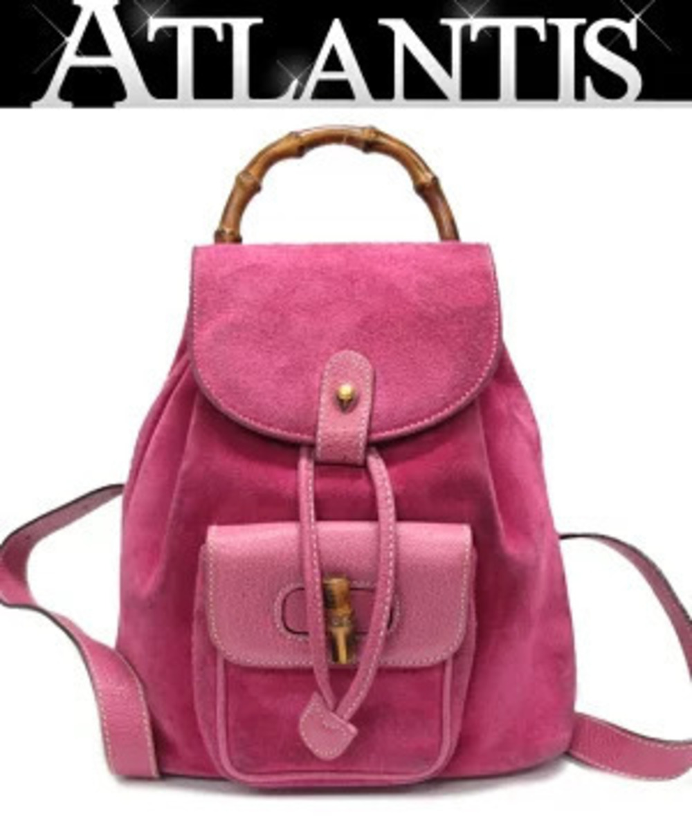 Gucci Bamboo Backpack Rucksack Daybag Suede Pink